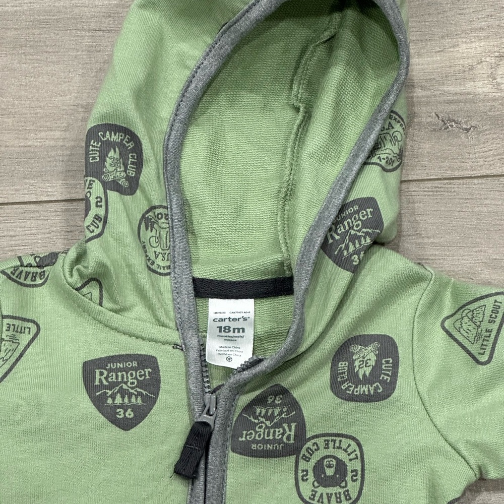 Carters 18 Mo Months 1 Piece Baby Long Sleeve Onesie Bodysuit Olive Green Jumper - Picture 5 of 7